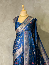 Dark Blue Banarasi Satin silk Saree - PBRKIV2D