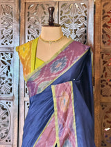 Dark blue and green Handloom silk cotton saree - PBRMH1L