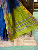 Dark blue and green Handloom silk cotton saree - PBRMH1L