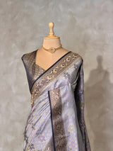 Bluish GreyBanarasi mashru katan silk saree - PRAZ8G