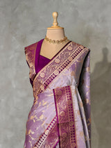 Lavender and purpleBanarasi mashru katan silk saree - PRAZ9