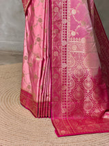 Pink and rani PinkBanarasi mashru katan silk saree - PRAZ9A