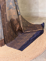Grey and Dark blue Banarasi mashru katan silk saree - PRAZ9B