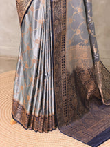 Grey and Dark blue Banarasi mashru katan silk saree - PRAZ9B