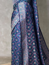 Blue Banarasi mashru katan silk saree - PRAZ10