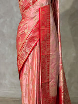 Peach and Red Banarasi mashru katan silk saree - PRAZ9C