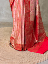 Peach and Red Banarasi mashru katan silk saree - PRAZ9C