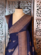 Navy Blue Banarasi Tusser Silk Saree - PBRATH5