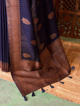 Navy Blue Banarasi Tusser Silk Saree - PBRATH5