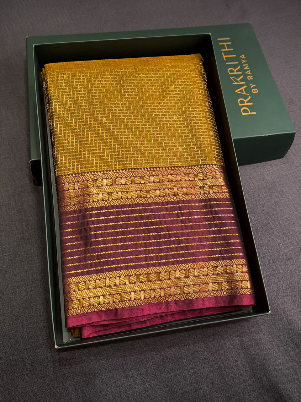 Mustard and Wine Semi Kanchipuram Silk Saree PSSRN45