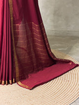 Wine Semi Mysore crepe Silk Saree - PBRMJ5