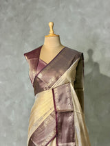 Light gold and Brown tissue silk cotton saree -MPS49