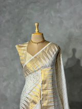 Offwhite and gold chanderi silk cotton saree -MPS47D