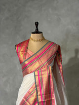 Offwhite and pink chanderi silk cotton saree -MPS47C
