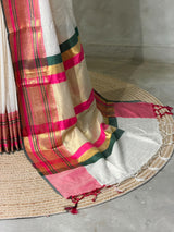 Offwhite and pink chanderi silk cotton saree -MPS47C