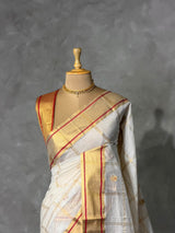 Offwhite and gold chanderi silk cotton saree -MPS48