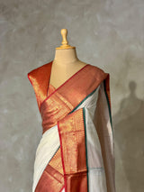 Offwhite and Maroon chanderi silk cotton saree -MPS47B