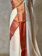 Offwhite and Maroon chanderi silk cotton saree -MPS47B