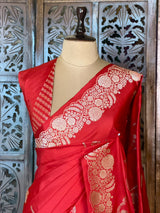 Red pure katan Banarasi silk saree - PBRKATAN7
