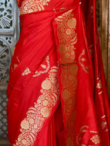 Red pure katan Banarasi silk saree - PBRKATAN7