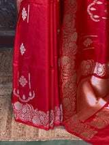 Red pure katan Banarasi silk saree - PBRKATAN7