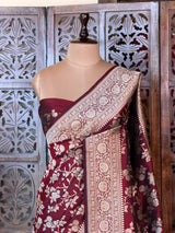 Deep Maroon pure katan Banarasi silk saree - PBRKATAN2