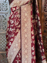 Deep Maroon pure katan Banarasi silk saree - PBRKATAN2