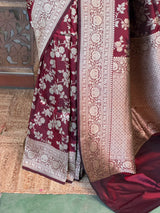 Deep Maroon pure katan Banarasi silk saree - PBRKATAN2
