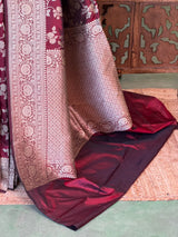 Deep Maroon pure katan Banarasi silk saree - PBRKATAN2