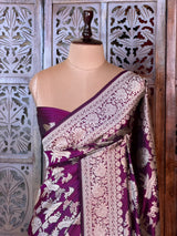 Deep Burgundy pure katan Banarasi silk saree - PBRKATAN1