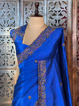 Royal blue Pure Blue Raw Silk Saree - PBRRAW1