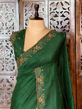 Dark Green Pure Raw Silk Saree - PBRRAW3