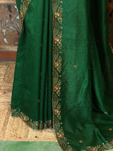 Dark Green Pure Raw Silk Saree - PBRRAW3