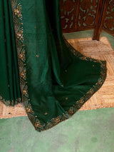 Dark Green Pure Raw Silk Saree - PBRRAW3
