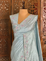 Pastal blue Pure Raw Silk Saree - PBRRAW7