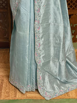 Pastal blue Pure Raw Silk Saree - PBRRAW7