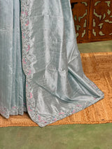 Pastal blue Pure Raw Silk Saree - PBRRAW7