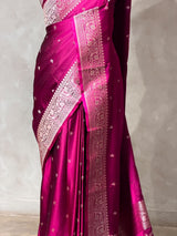 Magenta pure satin Banarasi silk saree - PRAZ8F