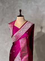 Magenta pure satin Banarasi silk saree - PRAZ8F