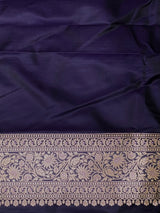 Navy Blue pure satin Banarasi silk saree - PRAZ8D