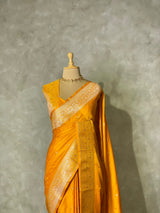 Yellow pure satin Banarasi silk saree - PRAZ8B