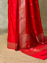 Red pure satin Banarasi silk saree - PRAZ8