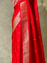 Red pure satin Banarasi silk saree - PRAZ8