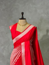 Red katan Banarasi silk saree - PRAZ9A