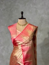 Gold and Peach tissue banarasi Saree - PFAZ26