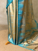 Gold and Blue tissue banarasi Saree - PFAZ26B