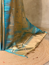 Gold and Blue tissue banarasi Saree - PFAZ26B