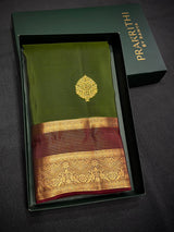 Olive Green and maroon Pure Vintage Kanchipuram Silk saree - PPUREN30