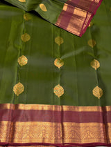 Olive Green and maroon Pure Vintage Kanchipuram Silk saree - PPUREN30