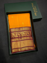 Yellow and Maroon Pure Vintage Kanchipuram Silk saree - PPUREN38